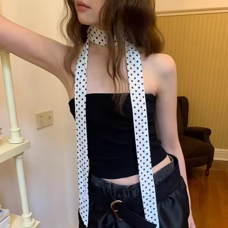 Women Narrow Long Scarf 150x4cm Polka Dot Tie Bag Ribbon Headband Choker Streamer Lady Accessories - Image 5