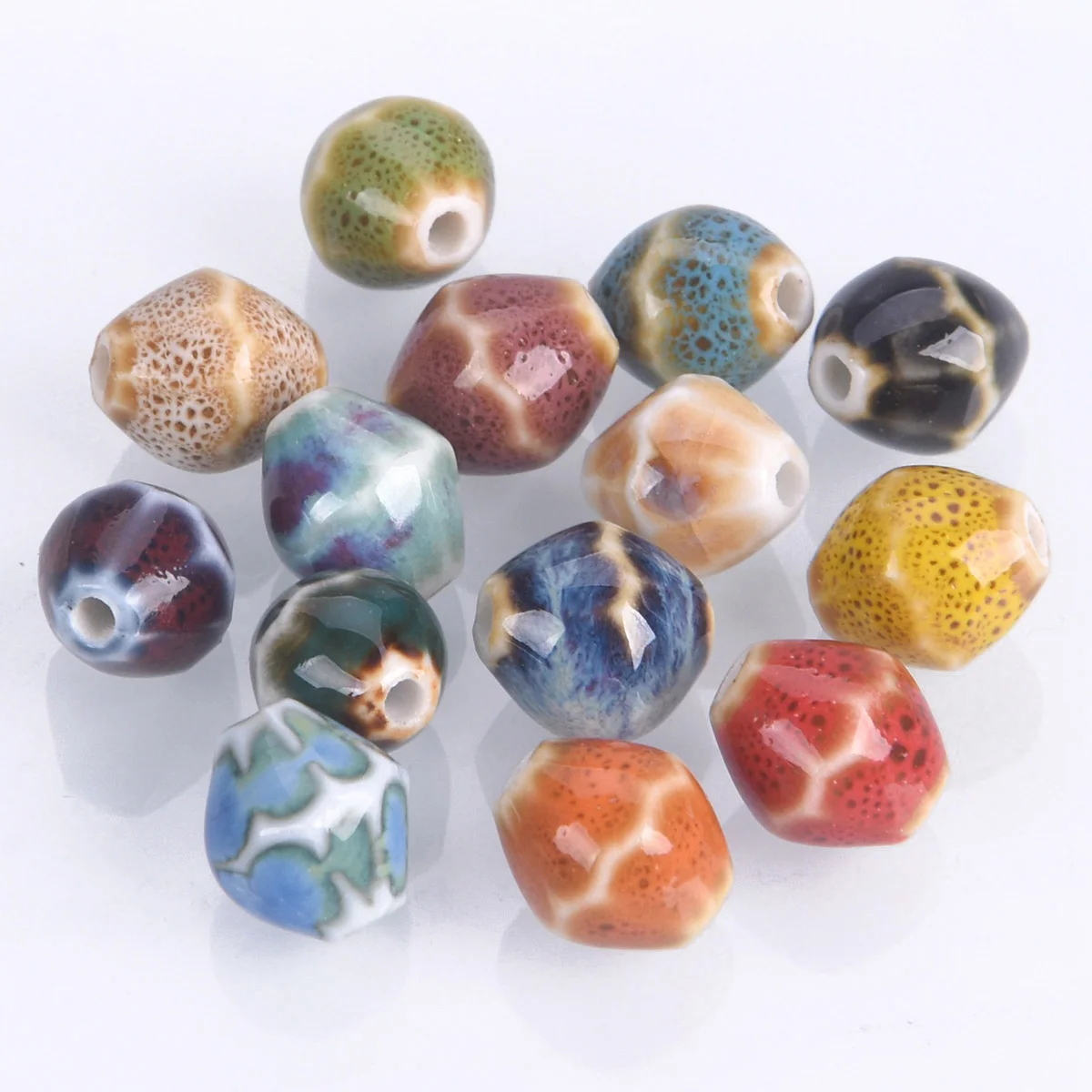 10pcs Bicone Shape 12x10mm Enameled Glazed Ceramic Porcelain Loose Beads For Jewelry Making DIY Crafts Findings