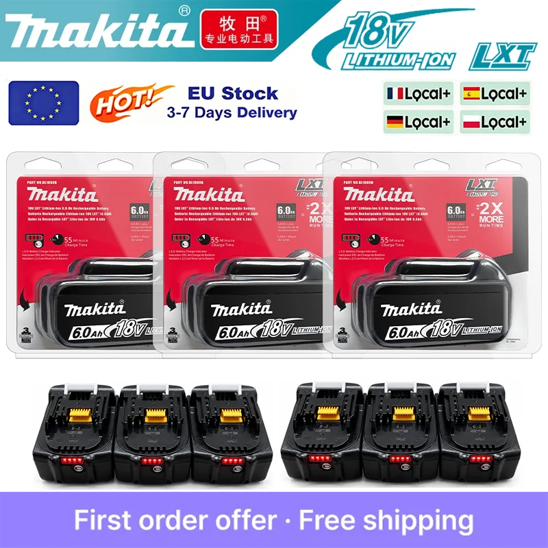 Image of Original Makita Akku, 18V 6.0Ah Wiederaufladbarer Akku, Ersatz für Makita BL1830BL1840BL1850BL1860B, Elektrowerkzeug-Akku