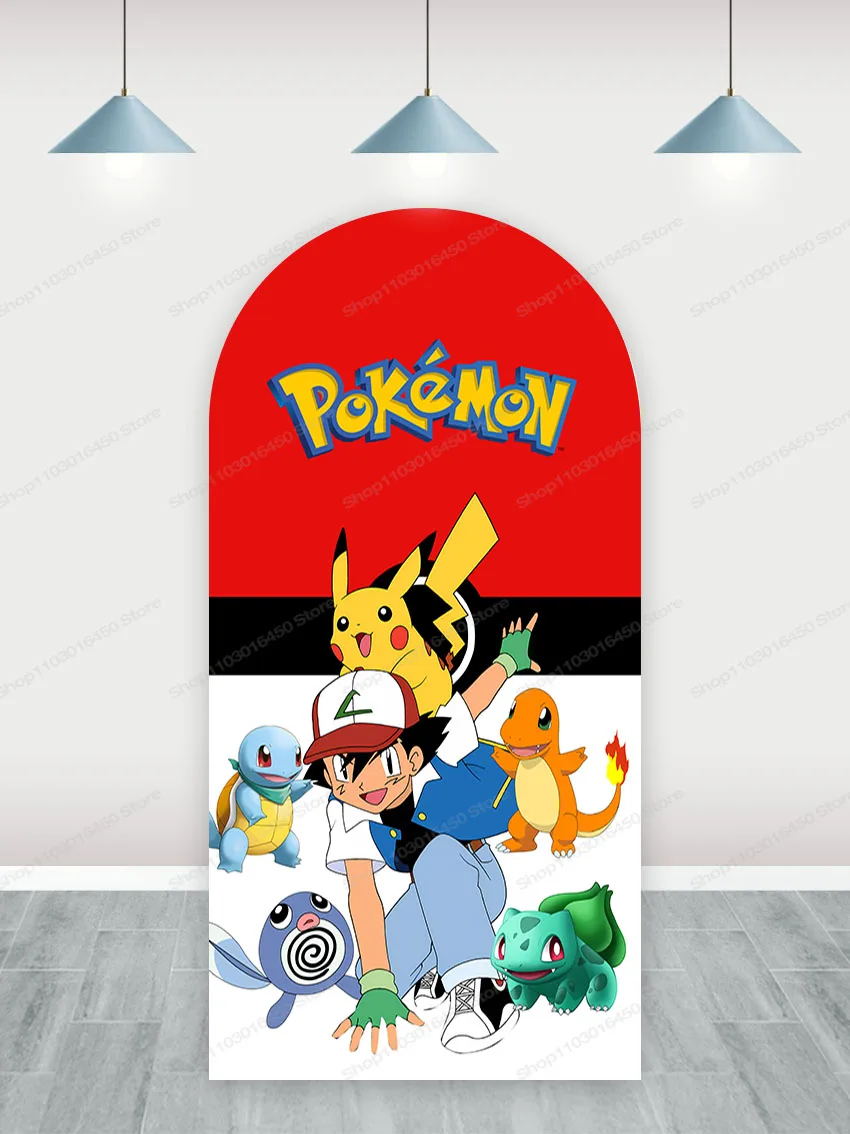 Fondo de arco de Pokémon para niños, decoración de fiesta de cumpleaños, telón de fotografía de dibujos animados, accesorios de estudio de poliéster