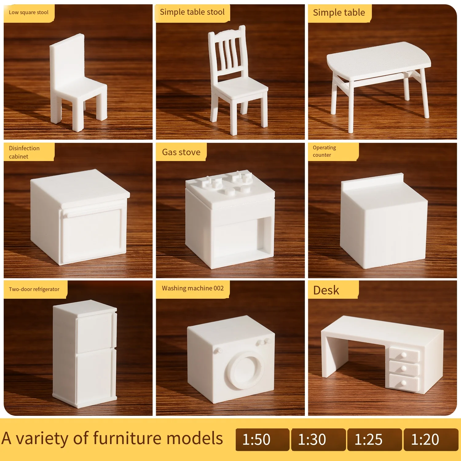 مقياس 1:20 مصغر أبيض لتقوم بها بنفسك ثلاثية الأبعاد أثاث مطبوع لعبة لدمية طاولة غرفة كرسي غسالة الثلاجة صوان