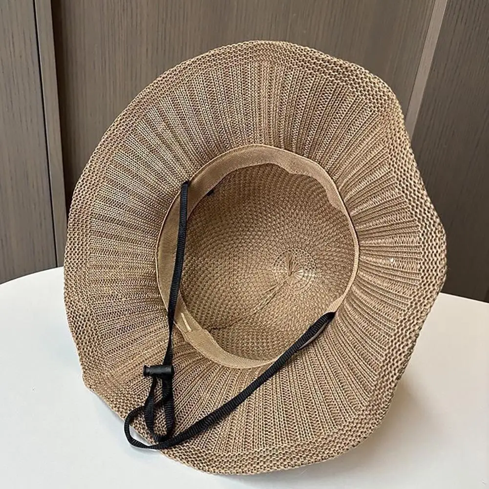 Fisherman Hat Three-Dimensional Flower Decoration Summer Sun Hat Hollow Crochet Large Brim Sun Protection Hat Summer Fishing Cap