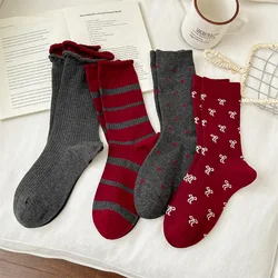 Women Socks Red Long Socks Kawaii Japanese Fashion Striepd Socks for Women Breathable Fashion Comfort Red Cute Autumn