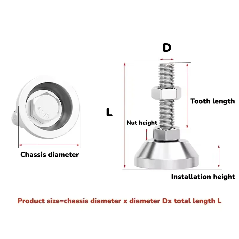 Fixed Foot Non-slip Screws 304 Stainless Steel For Mechanical Furniture Fixed Adjustment Leveling Feet DIY Repair M12 ~ M16