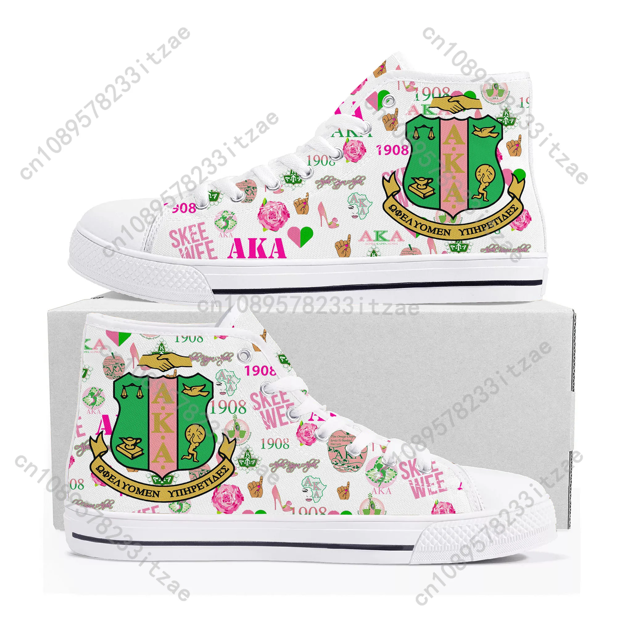 

A-Alpha Sorority A-AKA 1908 High Top Sneakers K-Kappa A-Alpha Men Women Teenager Canvas High Quality Sneaker Shoe Customize Shoe