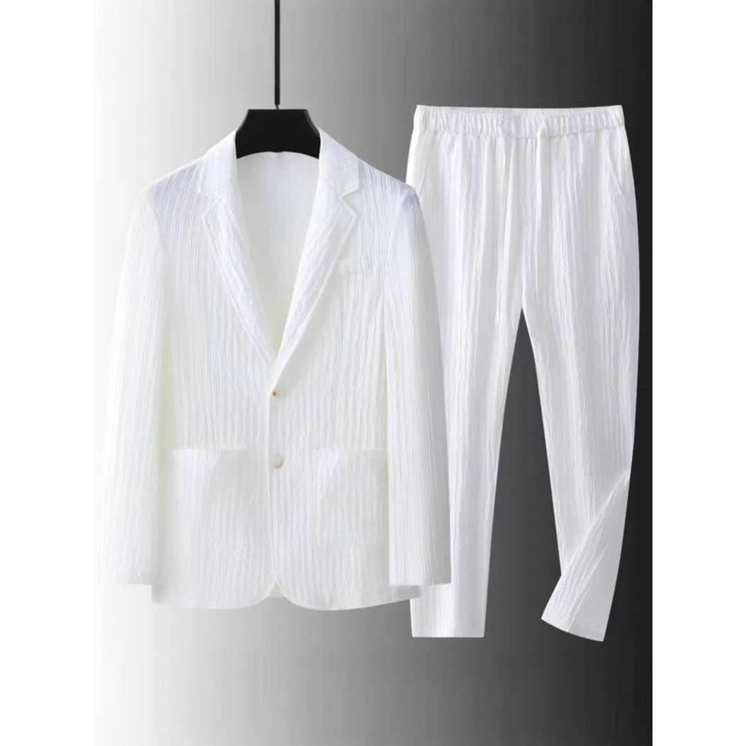 

Classic Fashion Pure Color Texture Cotton Linen Men's Casual Suit Jacket Loose Fit Multi Button Plain Spread Collar Coat