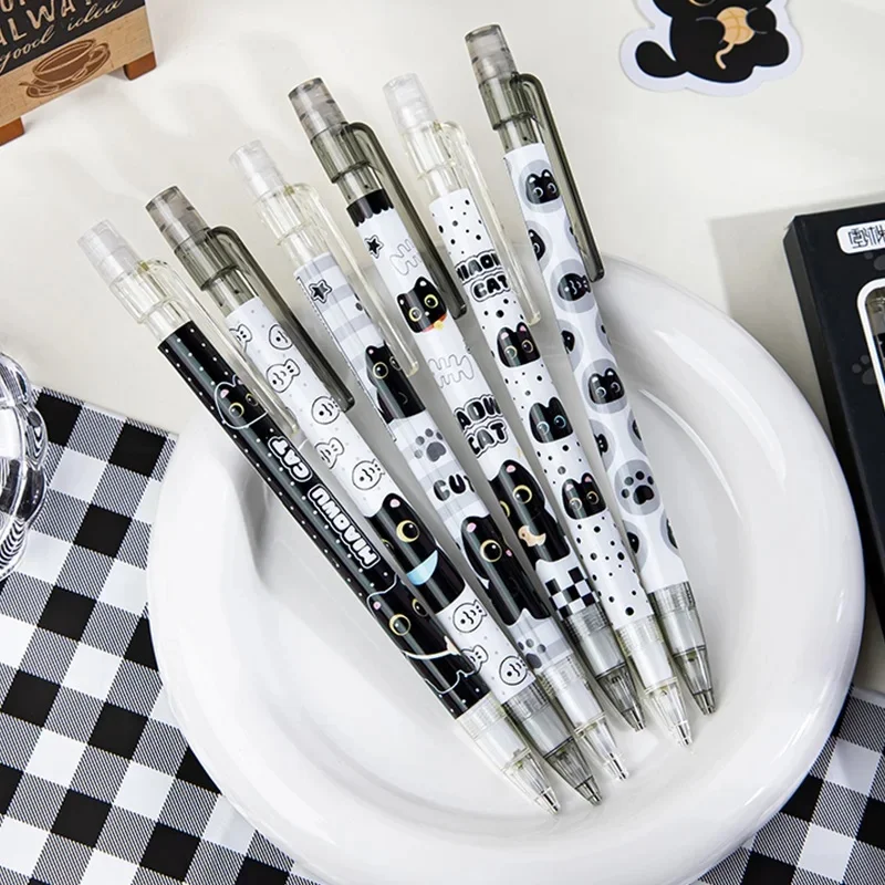 Mechanical Pencils 0.5mm For Writing & Drawing, Cute Cat Design, Ideal For Office & School Use, Multicolor Set Of 6 Student