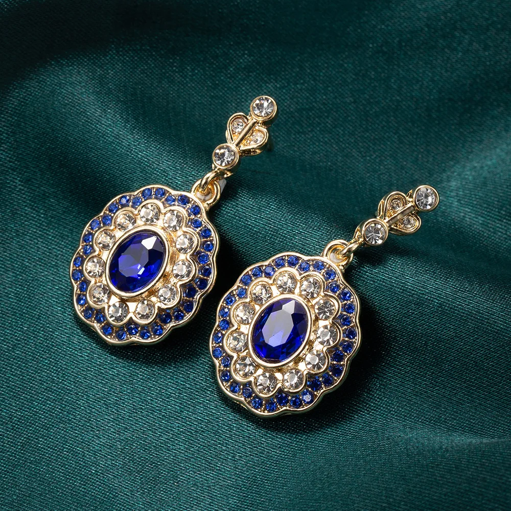 

Ajojewel Vintage Flower Design Golden Earrings With Blue Crystals Female Jewelry