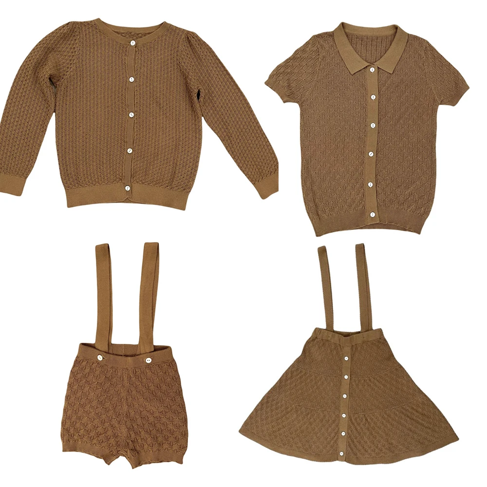 Brother Sister Sets Matching Clothes Holiday Boys Girl Knitted Skirt Autumn Teenagers Suit Shirt Cardigan Skirts Baby Shorts