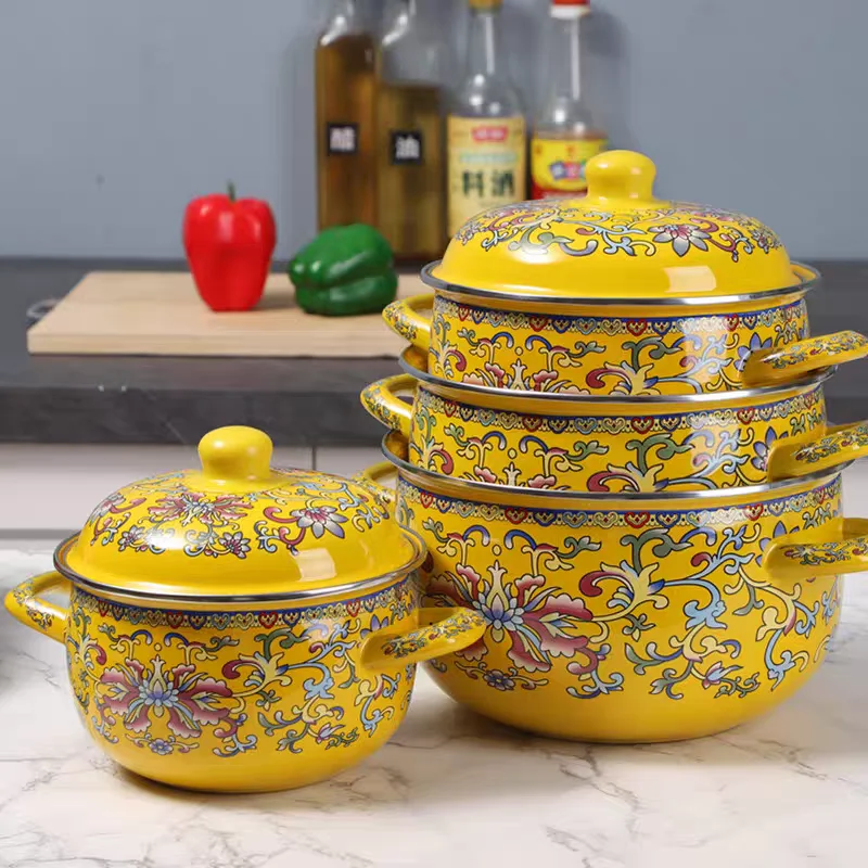 

20 см эмалированная эмалированная кастрюля для тушения, бытовая эмалированная кастрюля для супа, индукционная газовая кастрюля для приготовления пищи, кастрюля для тушения из говядины