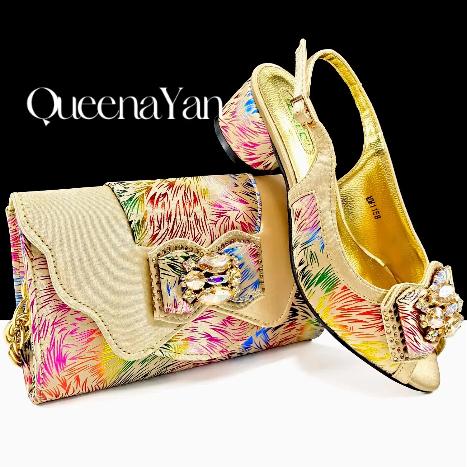 Queena Yan 2024 Glamour Fusion: Comfortable Mid-Heeled Shoes and Chic Clutch for Sophisticated Evenings