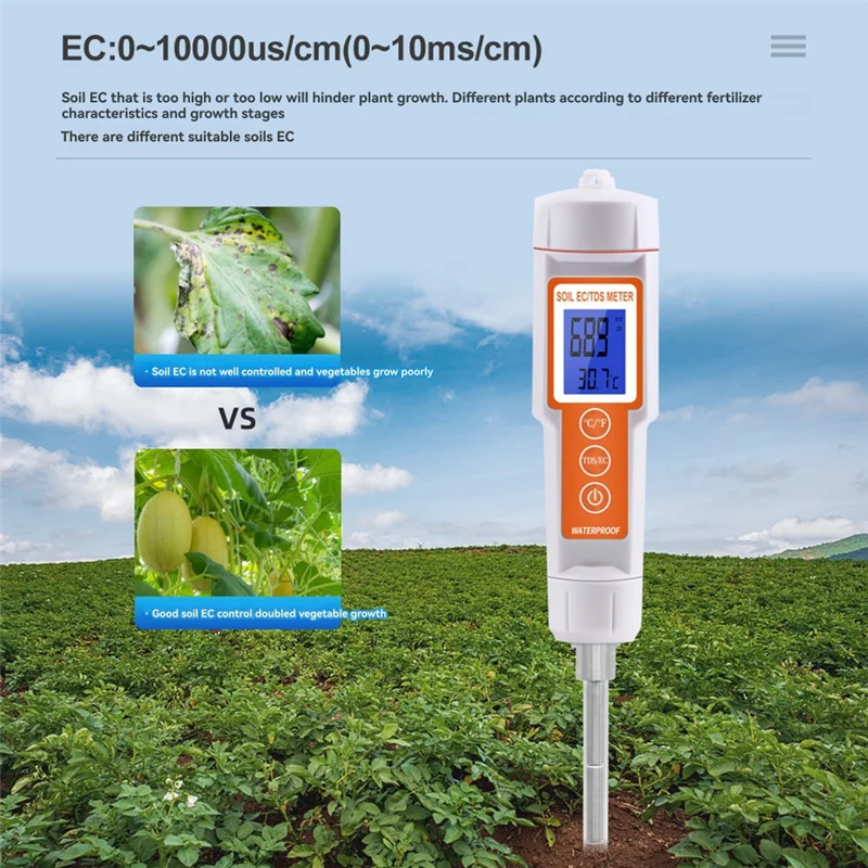 Medidor EC TDS de suelo A88X 3 en 1, Detector de suelo, probador Digital de temperatura del suelo, Monitor de temperatura del suelo, probador de conductividad