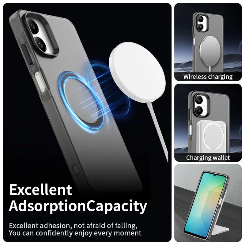 For Samsung Galaxy A06 5G Case Magsafe Wireless Charging Cover Samsung Galaxy A06 A16 A26 A36 A56 5G Matte TPU Phone Case Bumper