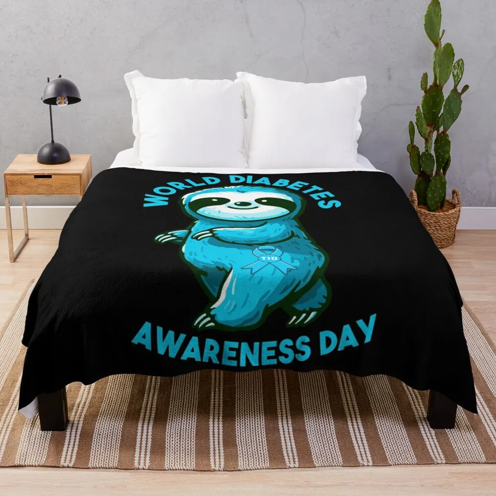 World Diabetes Awareness Day Sloth, T 1 D Type Throw Blanket Camping Blankets For Baby Baby Extra Large Throw Blankets