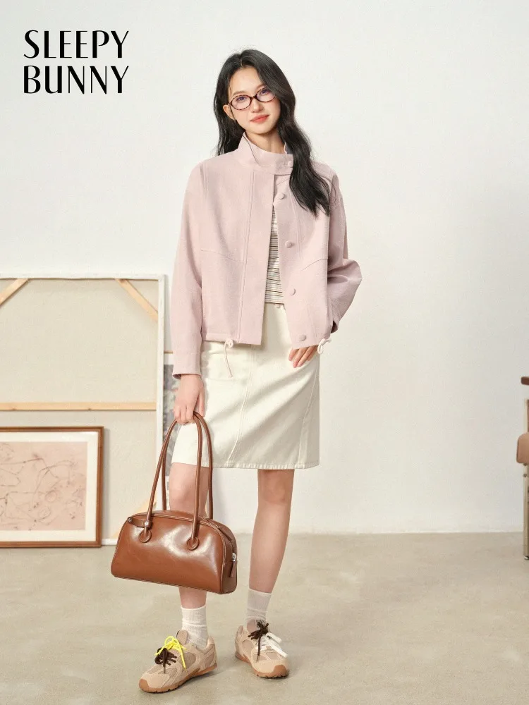 Women Lightweight Windbreaker Lady Casual Loose Jacket Coat Stand Collar Drop Shoulder Short Outerwear for Spring Autumn Outfit