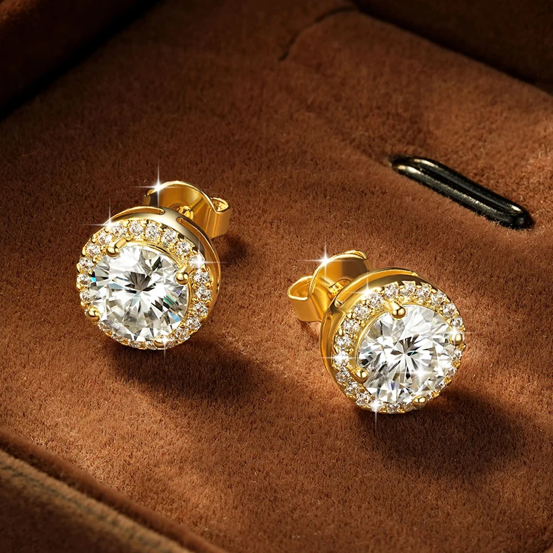 Rrjzz 0,5CT 1CT D-Farbe Brillanter Rundschliff Labor-Moissanit Halo Ohrstecker 14k Weißgold Plattiert Damen-Ohrringe Schmuck – Detail 9