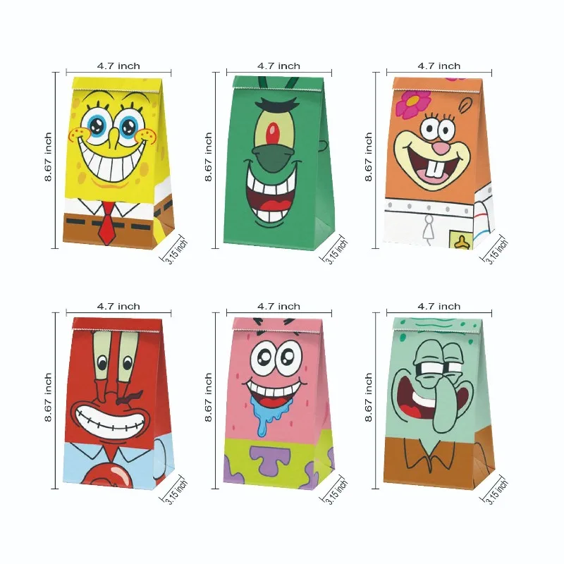귀여운 스폰지밥 테마 캔디백 스낵백, 크라프트 종이백 장식용 파티 선물백