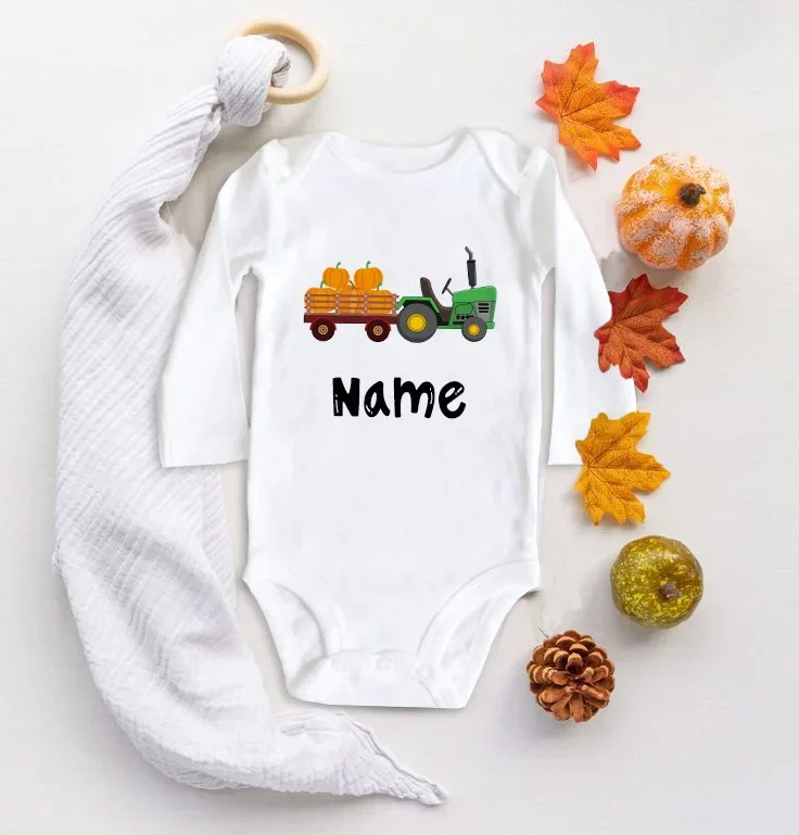 Pakaian Liburan Bayi Pakaian Thanksgiving Balita Romper Anak Baru Lahir Nama Kustom Bodysuit Bayi Kereta Labu Dibuat Sesuai Pesanan