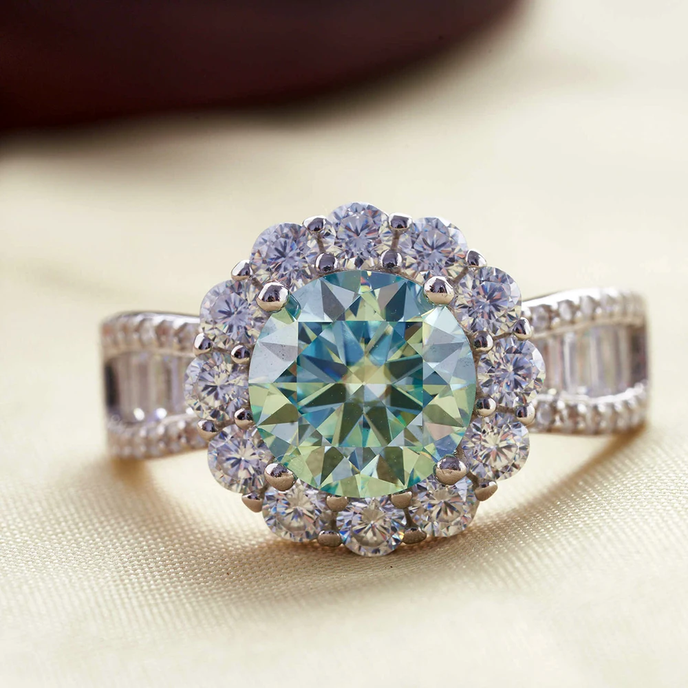 JoyceJelly 2ct Royal Blue Moissanite Ring for Cham Lady Round 8H8A Cut VVS1 Moissanite Diamond Dating Wedding Party Jewerly Gift