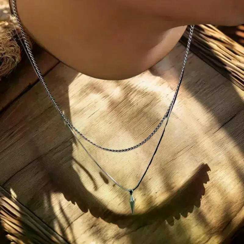 2Pcs/set Hip Hop Rivet Pendant Thin Snake Chain Necklace For Men Punk Silver/Gold Color Cuban Link Chain Party Jewelry