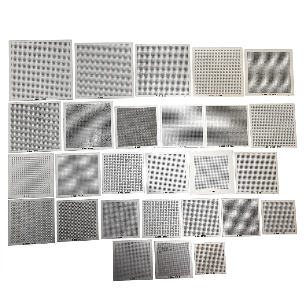 27 Pcs Universal BGA Reball Reballing Rework Net Stencil Directly Heat Parts Kit Durable BGA Working Replacement Accessories