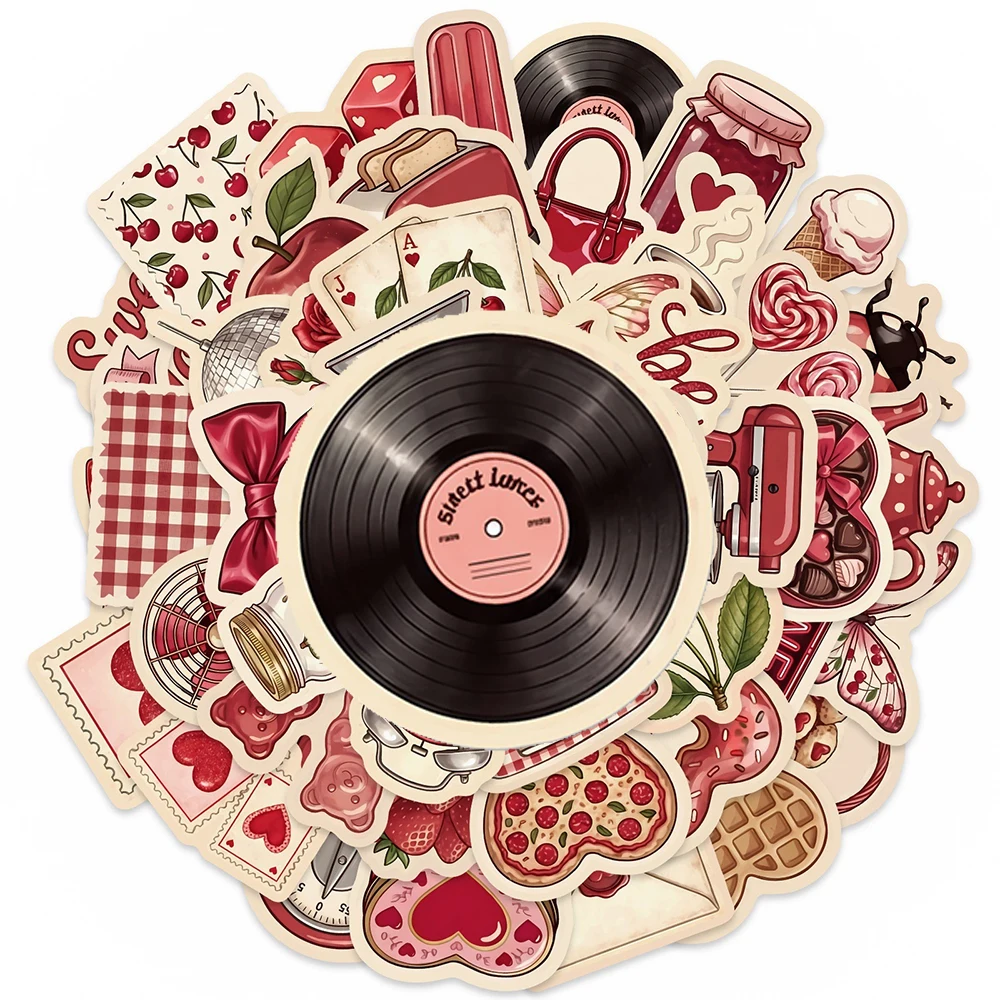 

10/30/50pcs Cartoon Retro Red Art Lover Gift Stickers Aesthetic Decals Motorcycle Suitcase Guitar Helmet Cute Decoration Sticker