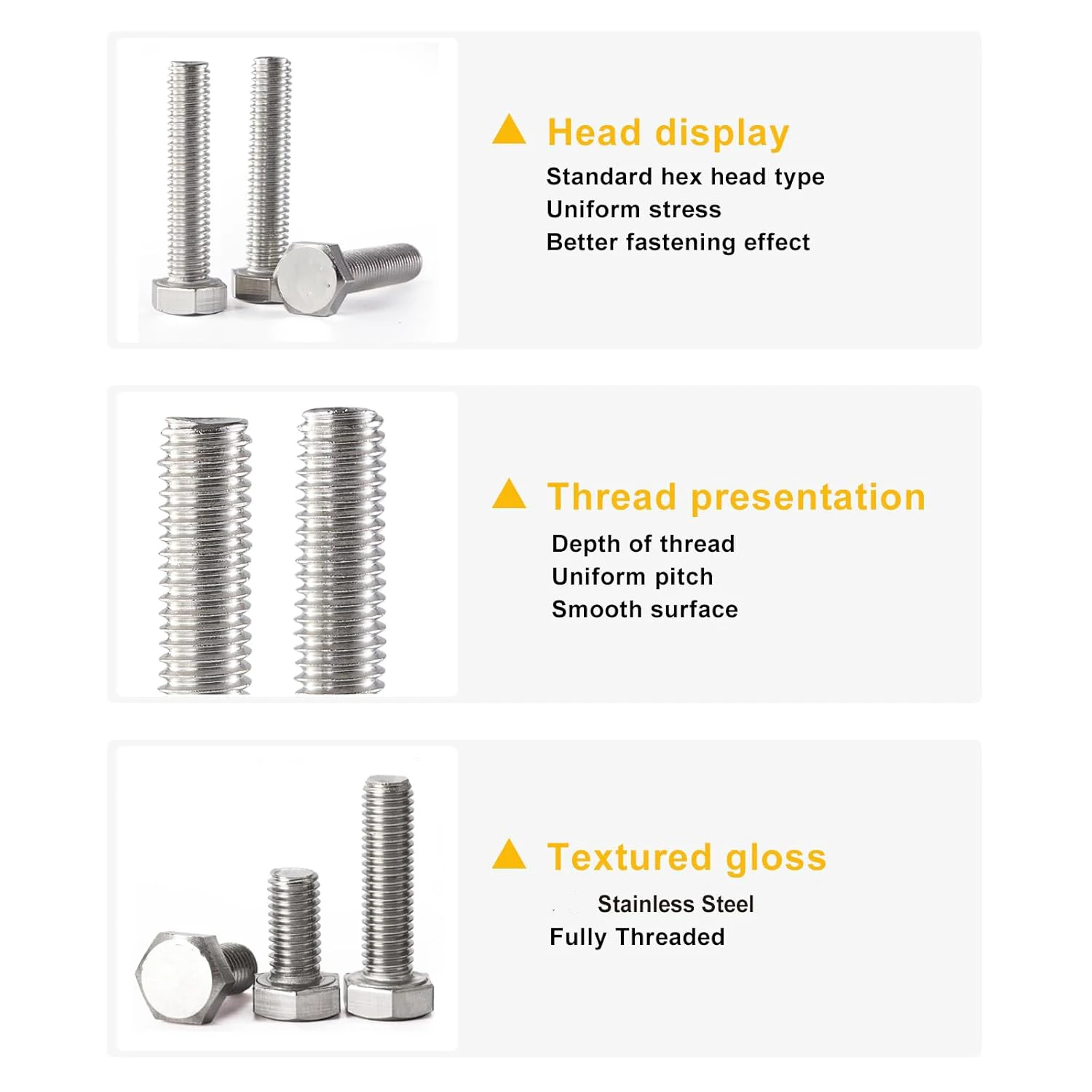 120 pieces of M4 x 10 - 40 millimeter hex head bolts and nuts, hex head screws, stainless steel, bright finish, fully threaded