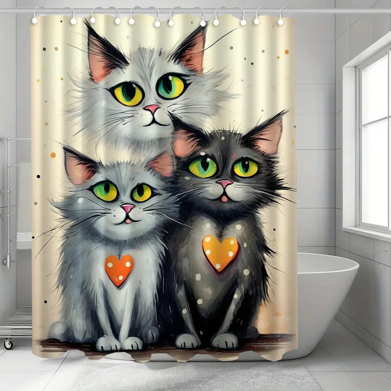 

Cartoon cat Washable Dirt-Resistant Shower Curtain Shower Head waterproof Polyester Bath Curtain For Home Decor Accessories