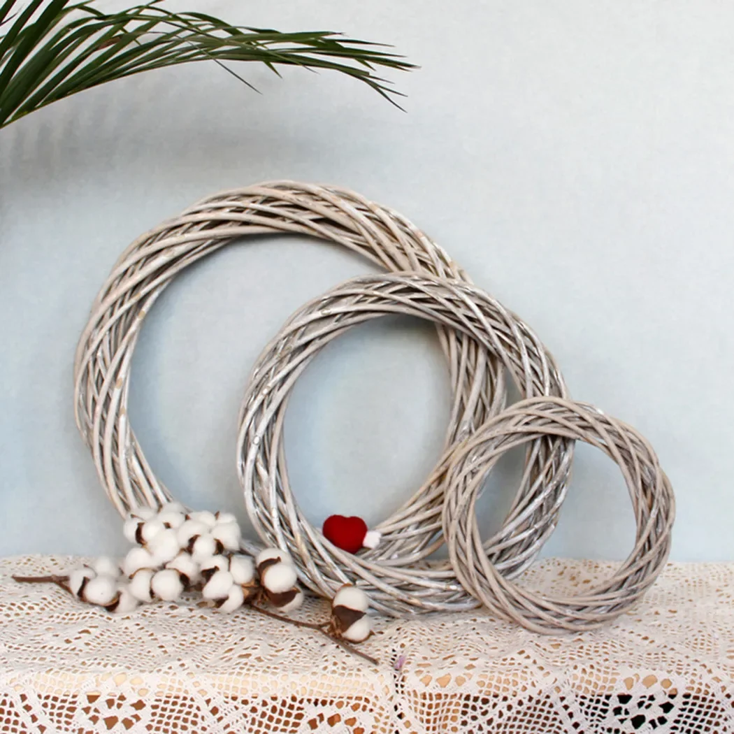 20/25/30cm Christmas Rattan Ring DIY Wreath Wicker Vine Garland Hanging Wedding Xmas Artificial Flowers Garland Craft Accessorie