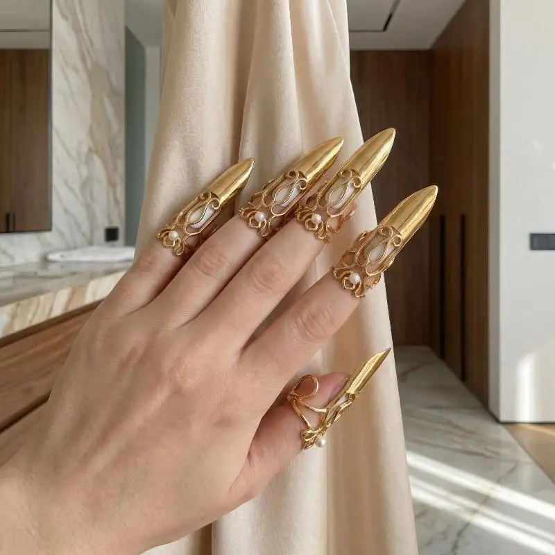 Pieces Set Nail Rings Daily Fingertip Protective Cover Trendy Ring Long Stiletto Prerss On Nail Jewelry Gift 5