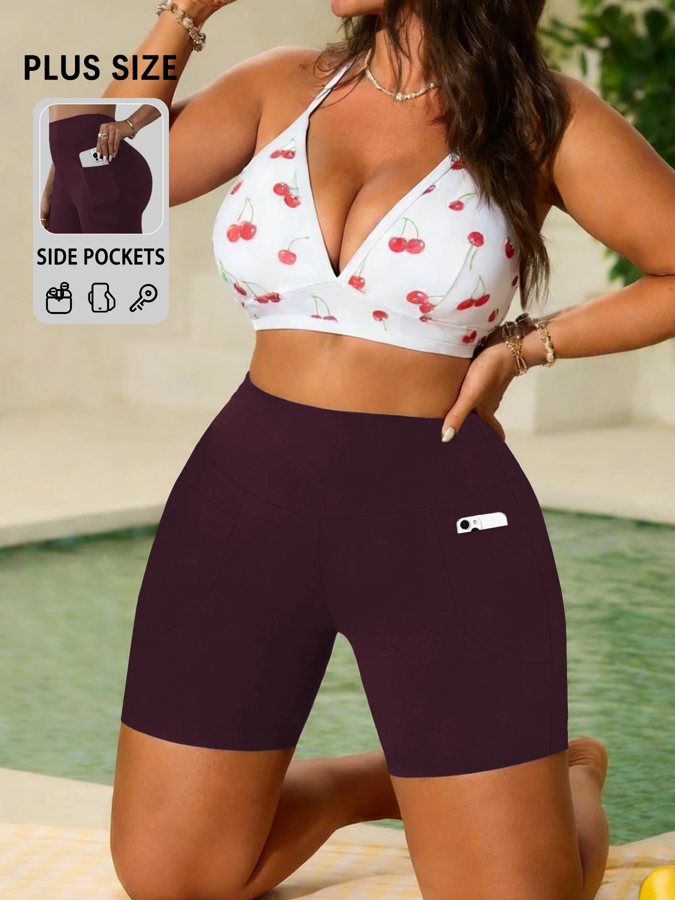 

Plus Size Super Soft Yoga Shorts for Women High Waisted Biker Shorts Pockets Tummy Control No See Through