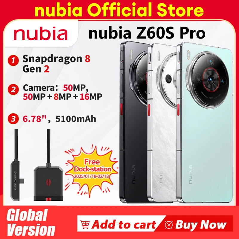 Global Version Nubia Z60S Pro Snapdragon8 Gen2 6.78 120Hz OLED 1260×2800 50MP 5100mAh 80W Snel opladen NUBIA Smart Camera Telefoon