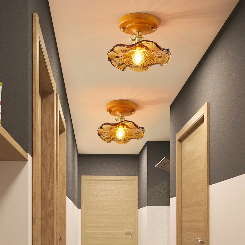 Vintage Lotus Leaf Ceiling Light Aisle Corridor Lamp American Retro Home Indoor Foyer Balcony Bedroom Chandelier Ceiling Lamp