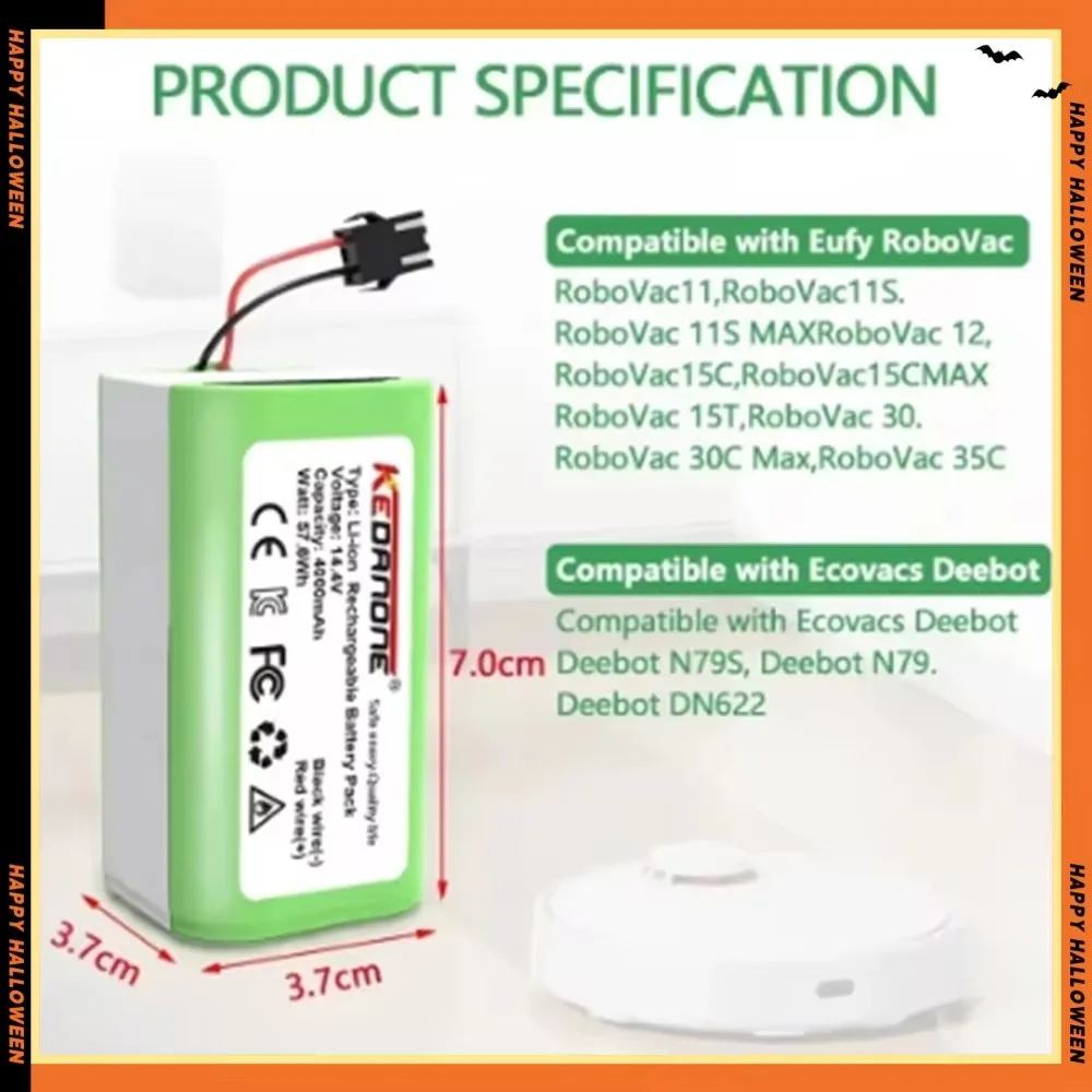 High-quality14.8V 6800mAh Original Li-ion Battery for Conga Excellence 3500 950 990 1090 1790 Deebot N79S N79 DN622 Eufy Robovac