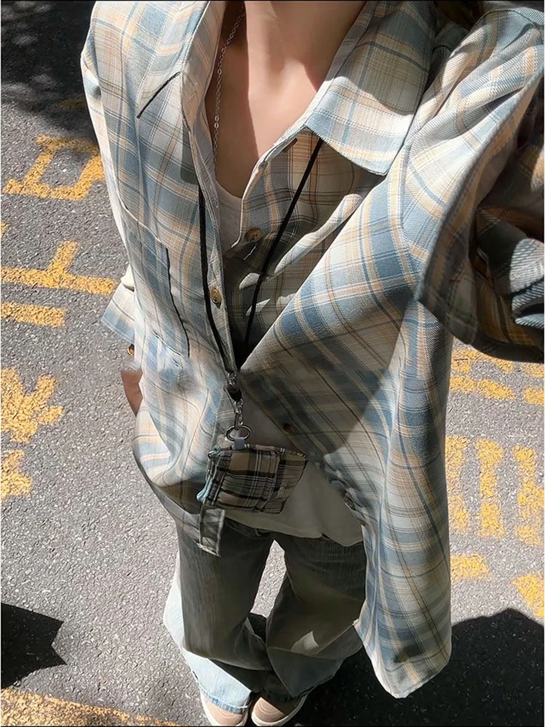 

Кардиган Cleanfit в клетку с длинными рукавами, свободного кроя, весенний, унисекс, для мужчин и женщин, в стиле Lazy Sle, верхняя одежда, парная куртка