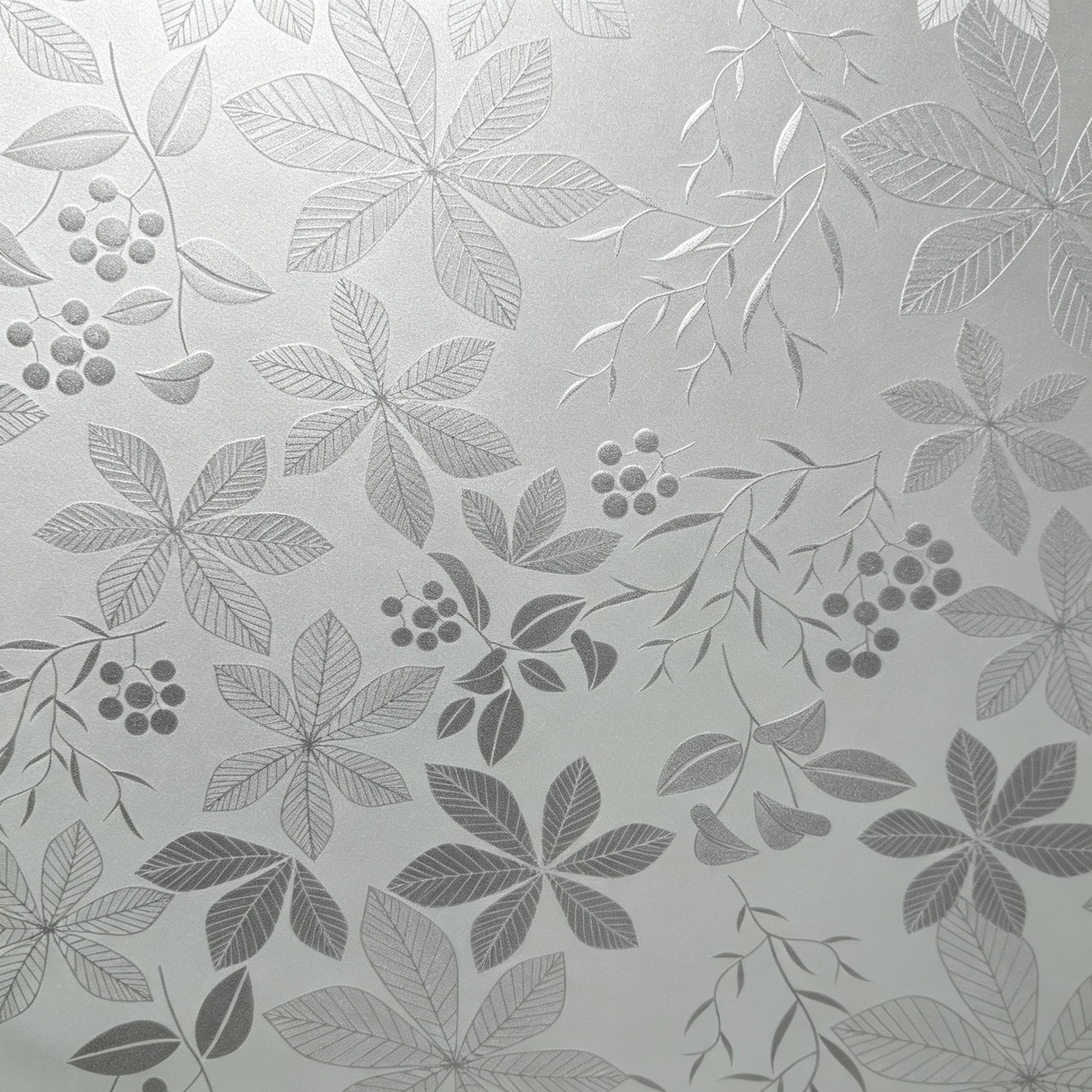 Self‑Adhesive Leaf Berry Frosted Window Film, Grey Tone Decorative Privacy Glass Sticker Anti‑UV for Home Decoration