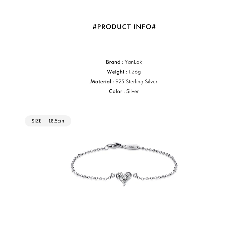 YANLOK Sale Hot 2021 New Design Heart CZ Bracelet Fashion Wedding Lady Classic Real 925 sterling silver Crystal Romantic Jewelry