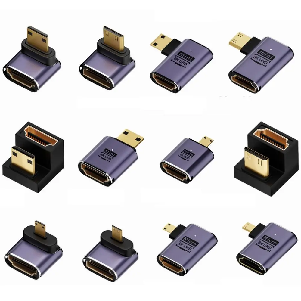 90 Degree Male to Female HD 2.1 Converter Mini /Micro HD to HD-compatible 8K 60HZ HDTV Adapter