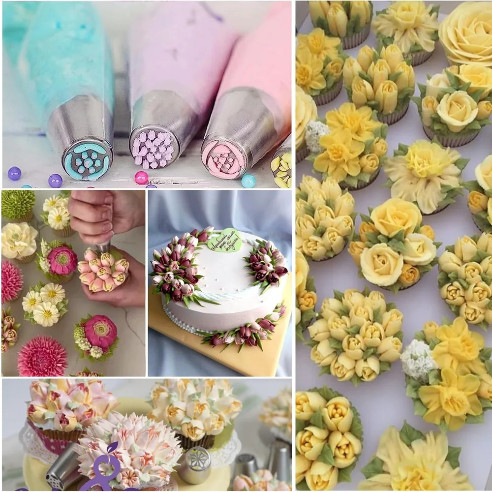 33pcs Russian Tulip Frosting Piping Nozzle Pastry Cream Tip Stainless Steel Nozzle Set Candy Decorating Utensils Baking CakeTool