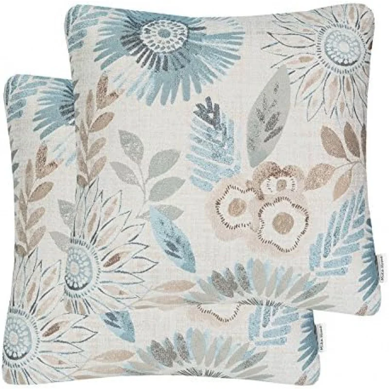 A pack of 2 decorative pillow covers, sofa bed cushions, sunflower pattern, blue cream color