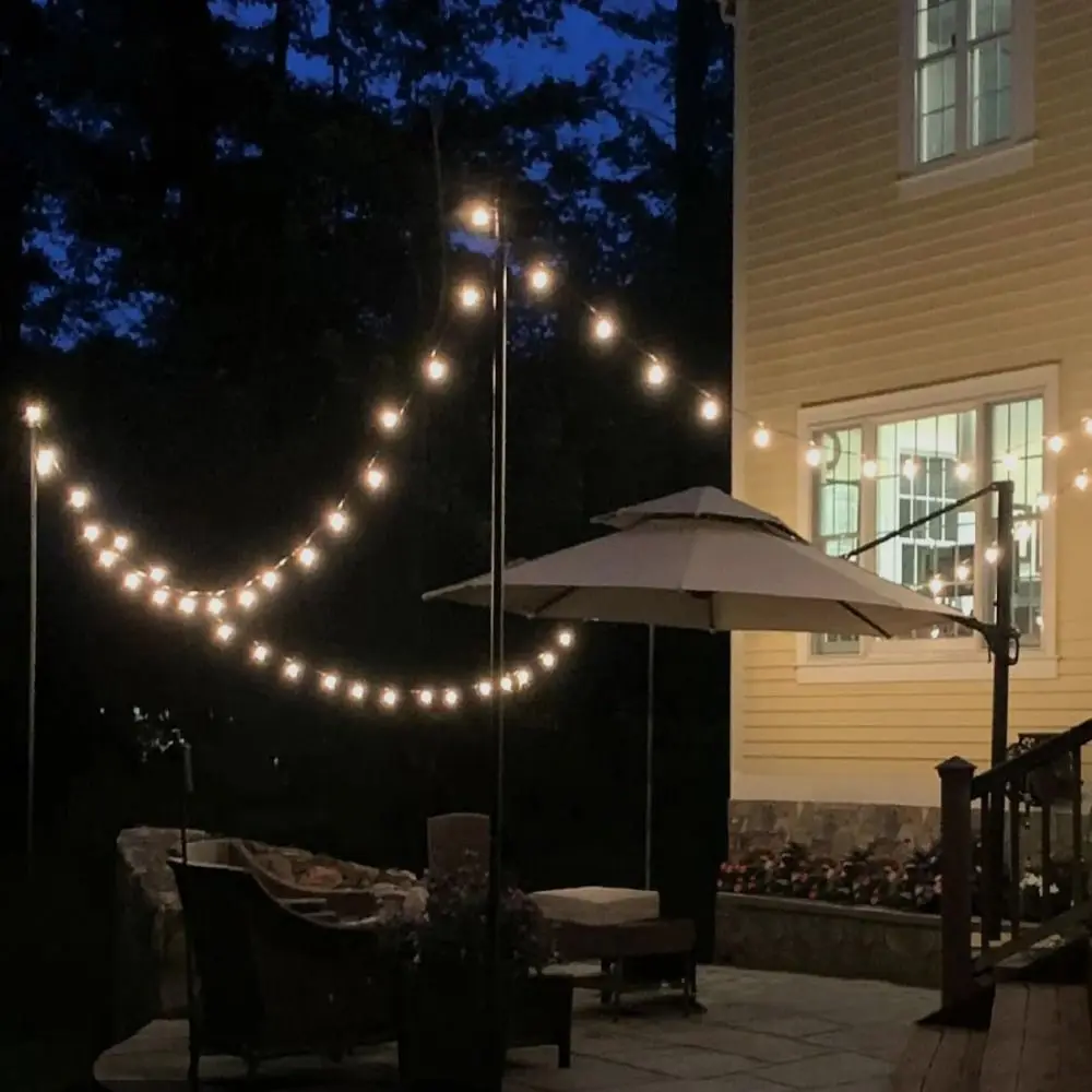 2pcs Heavy Duty String Light Poles Metal Construction Adjustable Height Adjustable Light Pole Stand Waterproof Fence Brackets