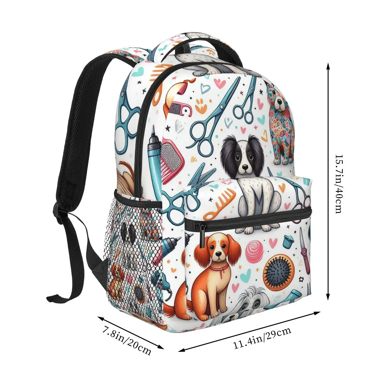 Dog Grooming Printed Student Backpack School Bag Hiking Travel Daypack for Boys Girls Fashion Bookbag Shoulder Bags