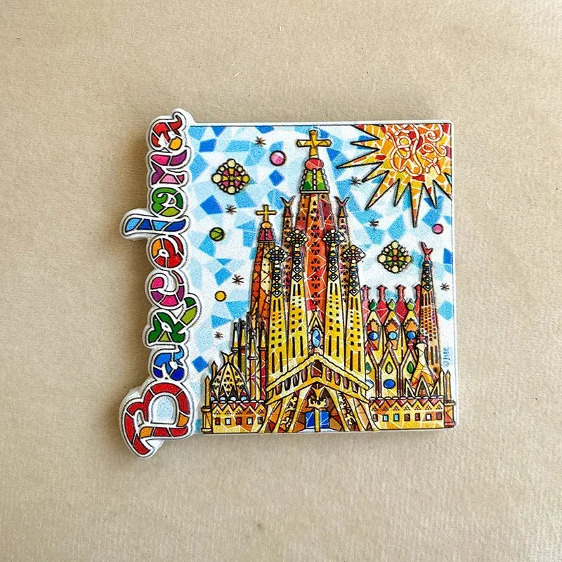 

Barcelona Tourist Souvenir Crafts Memorial Items Sagrada Familia Home Decoration 3D Painted Refridgerator Magnets