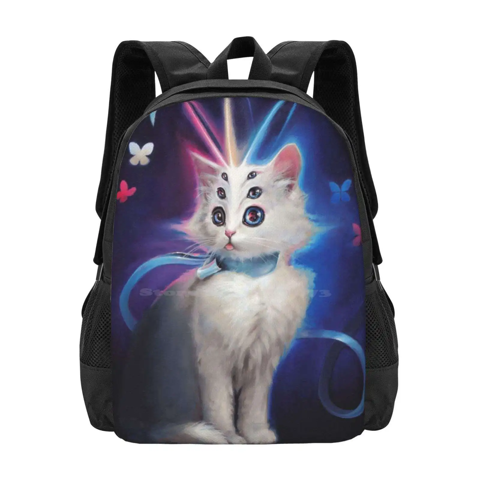 Mochila escolar con diseño de patrón de moda para ordenador portátil, bolsa de viaje para gato, gatito, Animal, mascota, blanco, surrealista