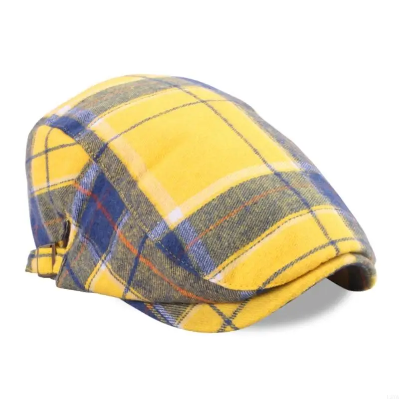 L5ya Cotton Hat Barge Checkered Pattern British Vintage Fashion Assactory