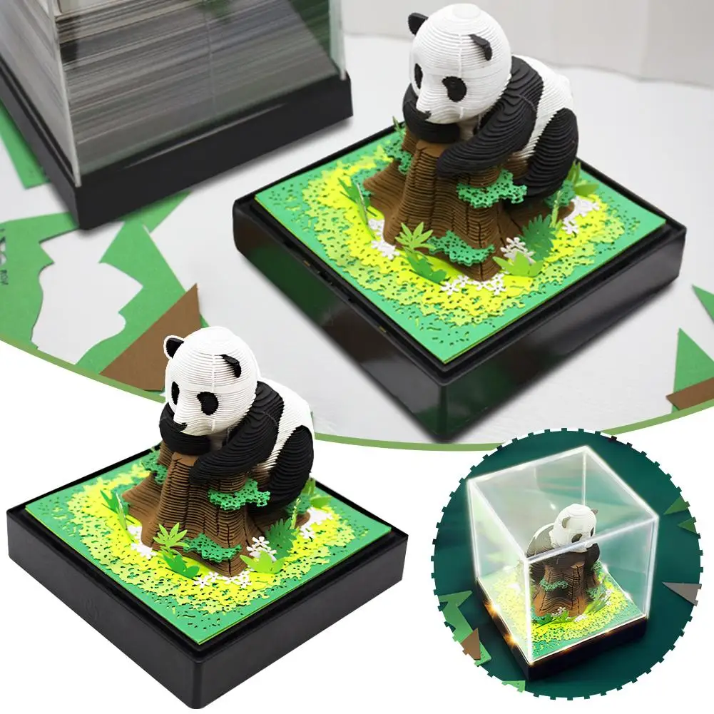 3D Giant Panda Notepad 2024 Calendar With Light Memo Offices Birthday Notes Notes Paper Gift Block Christmas Pad B3M1