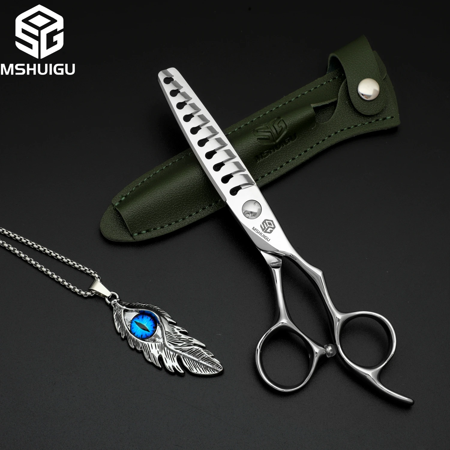 MSHUIGU Professionelle Friseurschere Multifunktionale Effilierschere mit Zähnen auf Beiden Seiten VG10 6 Zoll – Detail 11