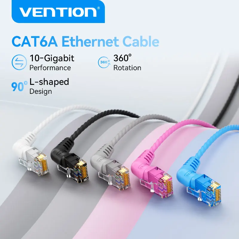 Vention CAT6A Ethernet Cable 10Gbps 90/360 Degree Rotation CAT 6A Slim Networking Internet Lan Cord for PC PS4 Router RJ45 Cable