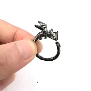 Vintage Naga Hitam Membuka Cincin untuk Pria Wanita Hewan Lucu Warna Perak Logam Punk Fashion Cincin Fashion Perhiasan Pesta 12 darkflash penjualan terbaik - №