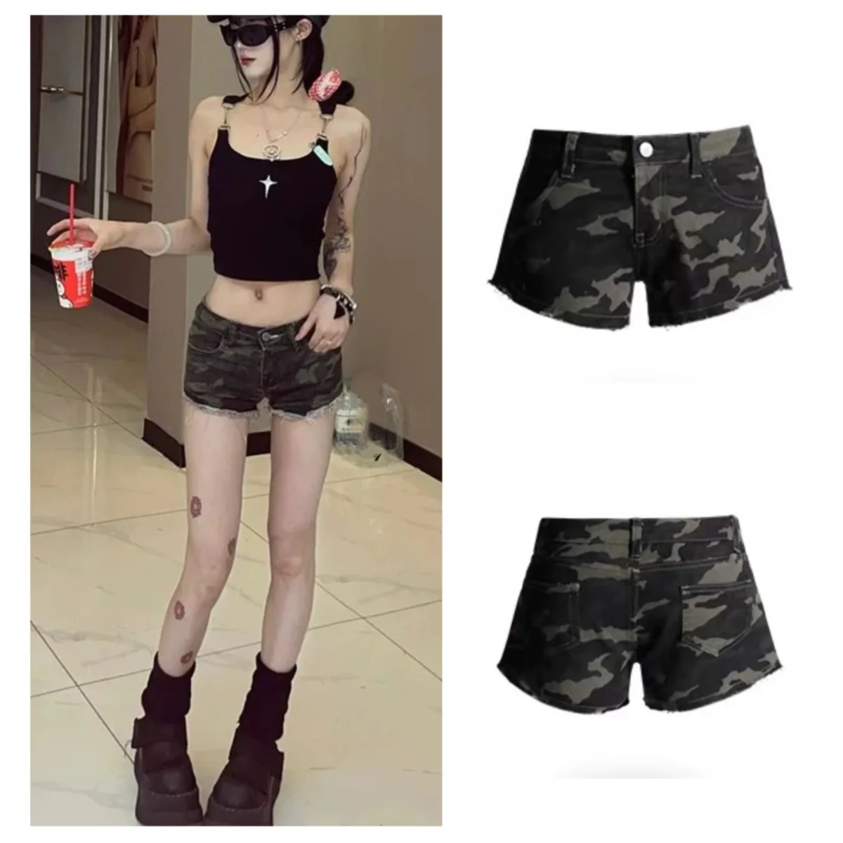 

Summer American-Style Spicy Girl Women's Denim Shorts Sexy Camouflage A-Line Jean Shorts Tight-Fitting Hip-Hugging Hot Pants New